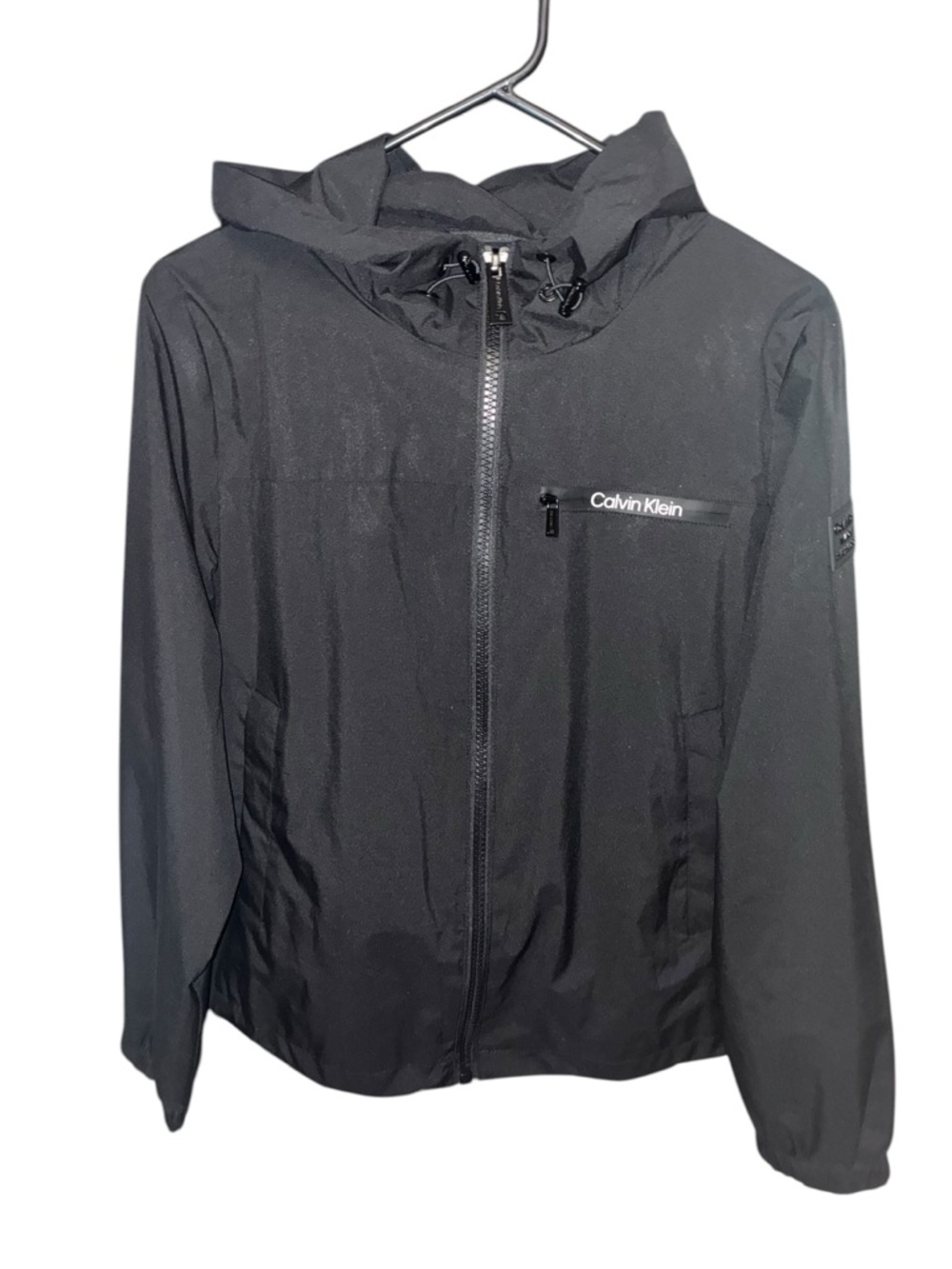 Calvin Klein Black Hooded Zip Windbreaker/Rain Jacket